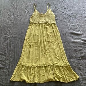 Light Green Sleeveless Midi Dress with Crocheted Bodice